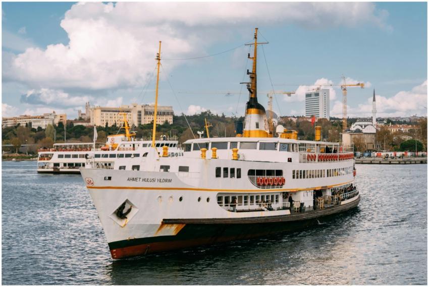 A ferry boat named 'Ahmet Hulusi Yıldırım' sails n