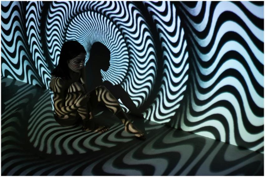 A mysterious and surreal scene featuring a woman s