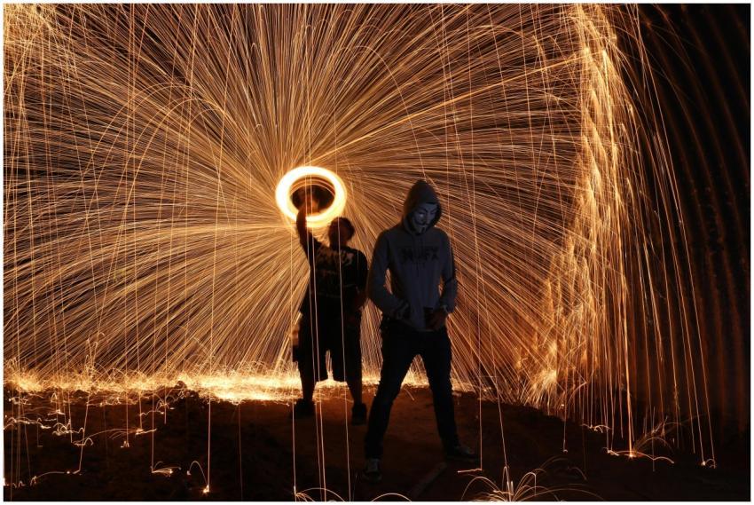 Silhouettes amidst stunning long exposure steel wo