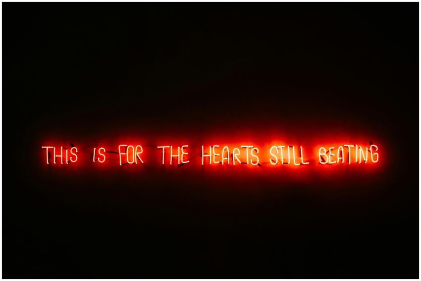 Red neon sign glowing with the message "This is fo