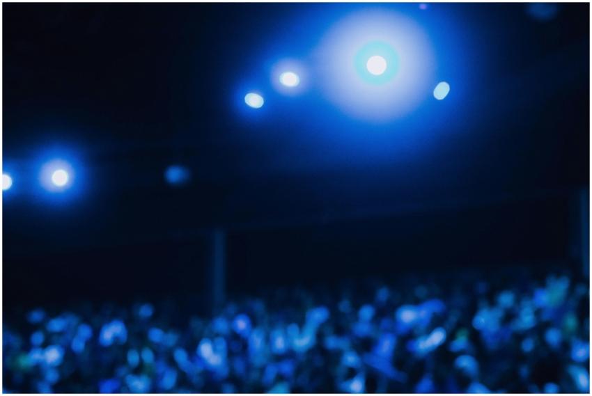 Abstract image of blurred auditorium lights and au