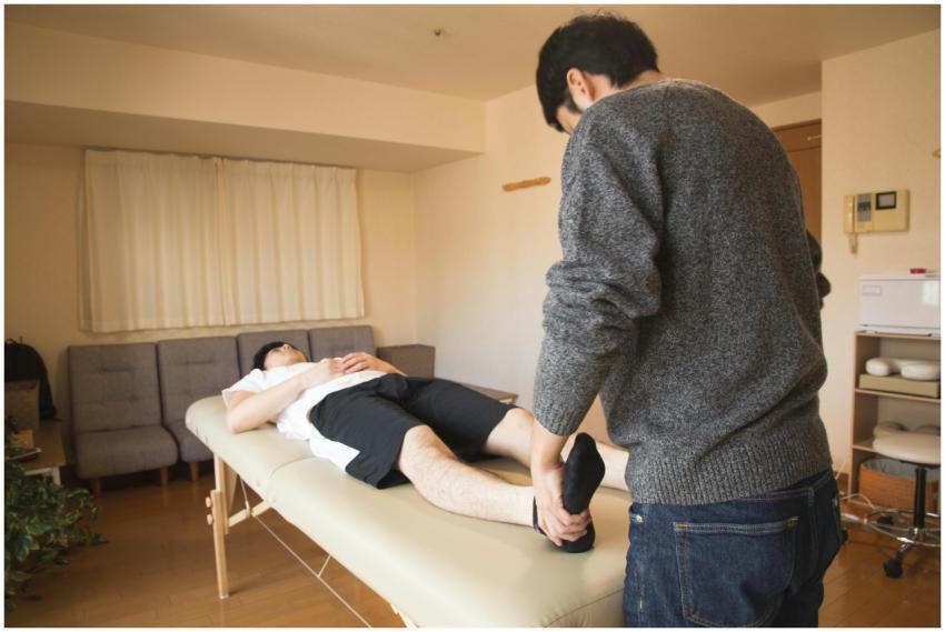 A physiotherapist provides therapy to a male patie
