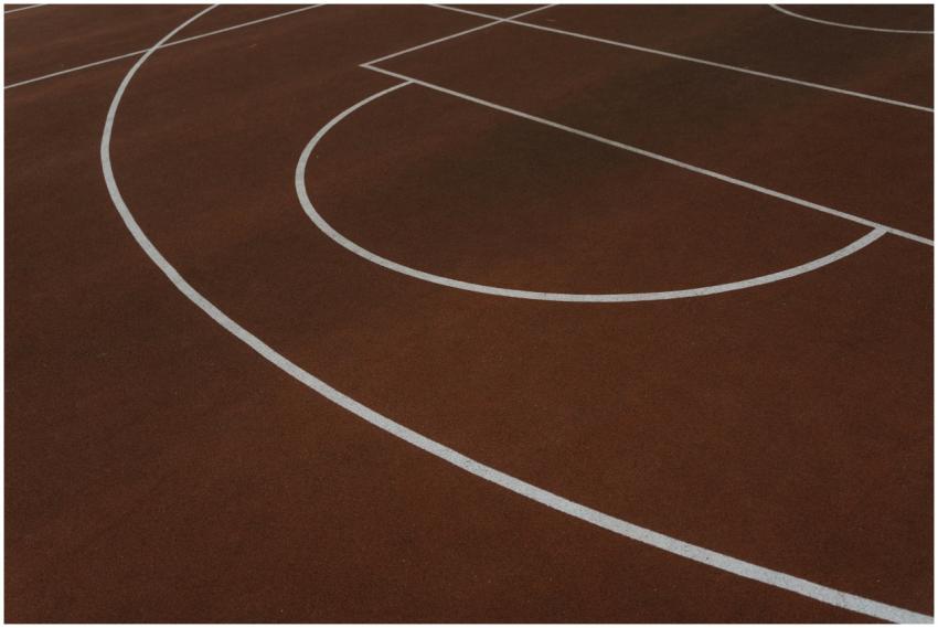 A detailed overhead shot of a brown basketball cou