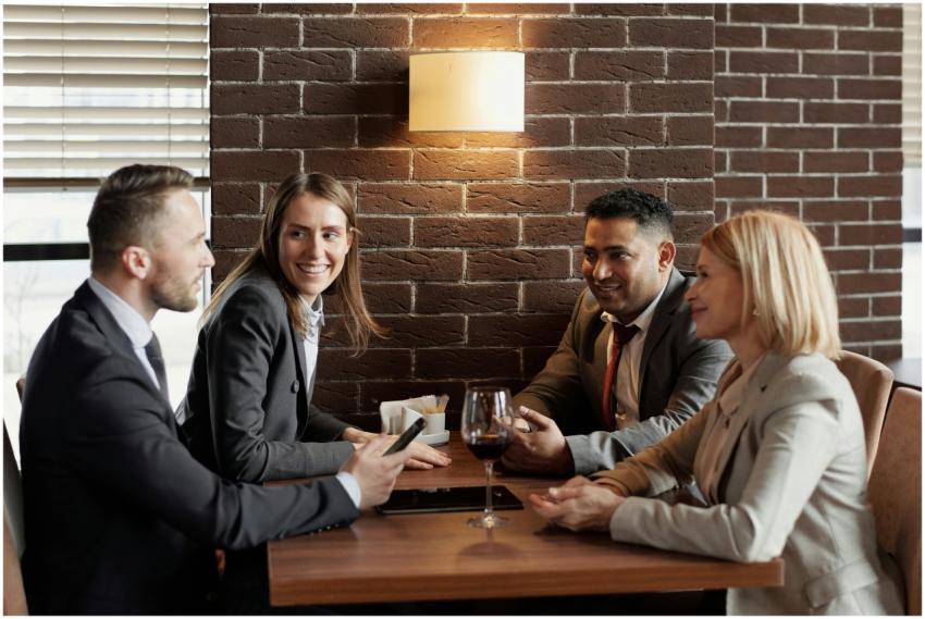 A group of business professionals having a lively