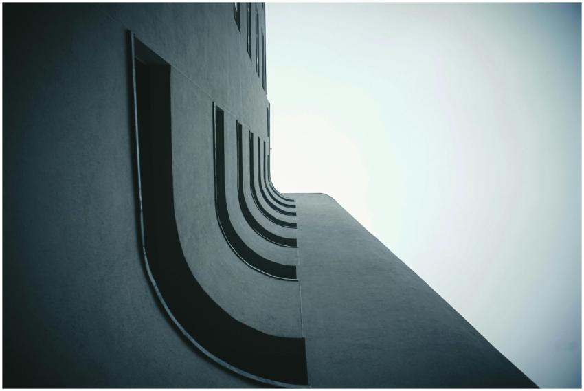 Futuristic building facade with curved elements vi