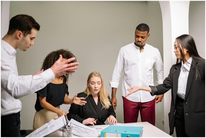 A diverse group of colleagues engaged in an intens