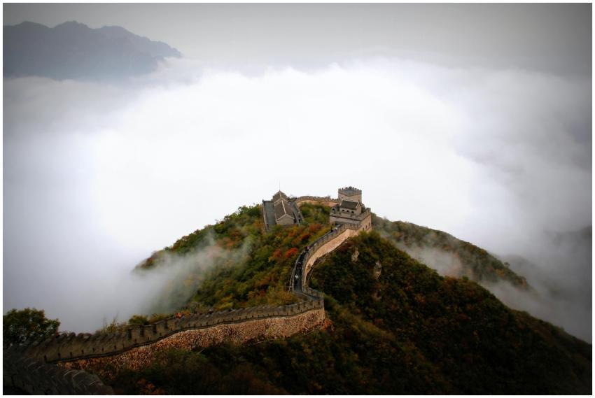 Majestic aerial shot of the Great Wall of China su