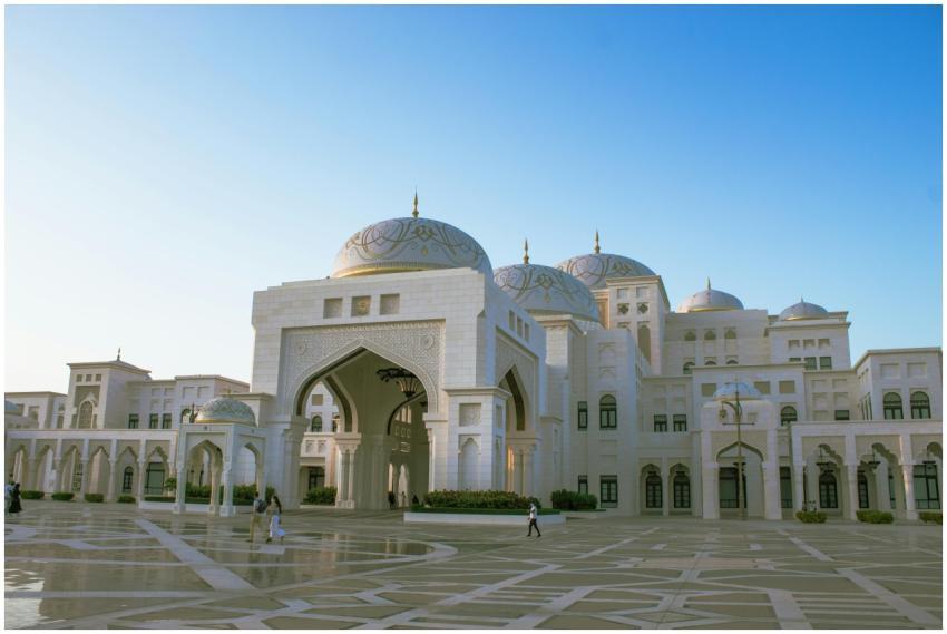 Scenic view of Qasr Al Watan palace at sunrise in