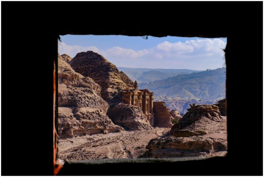 View of the ancient city of Petra, framed by erode
