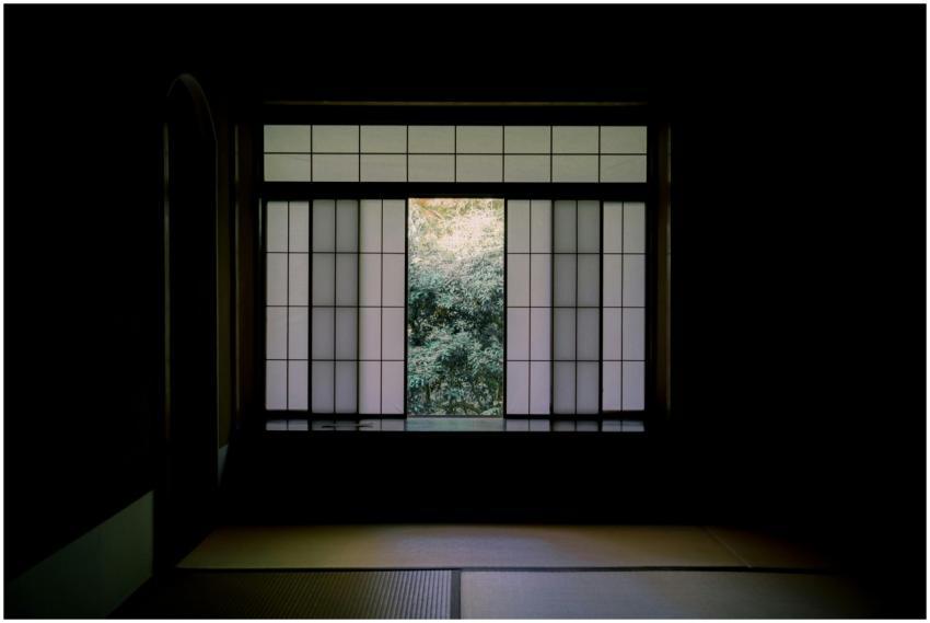 Serene view from a Japanese room through a shoji w