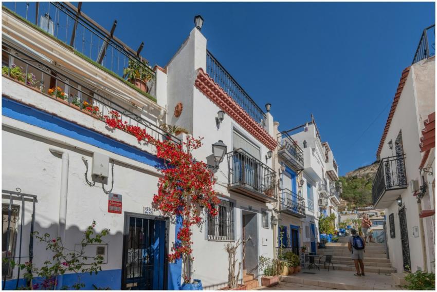 Picturesque street scene in Alicante, Spain with v