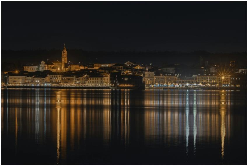 Beautiful night photograph of a coastal town's ill