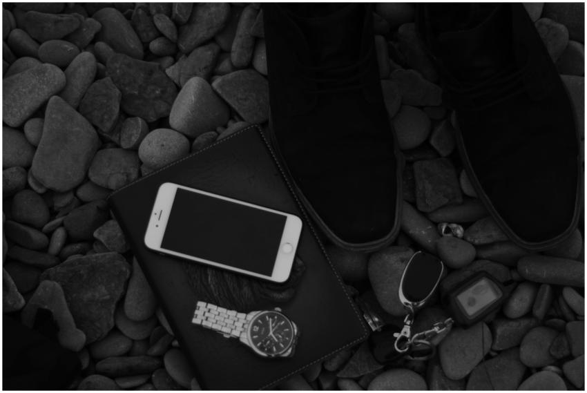 Monochrome still life scene featuring a phone, not