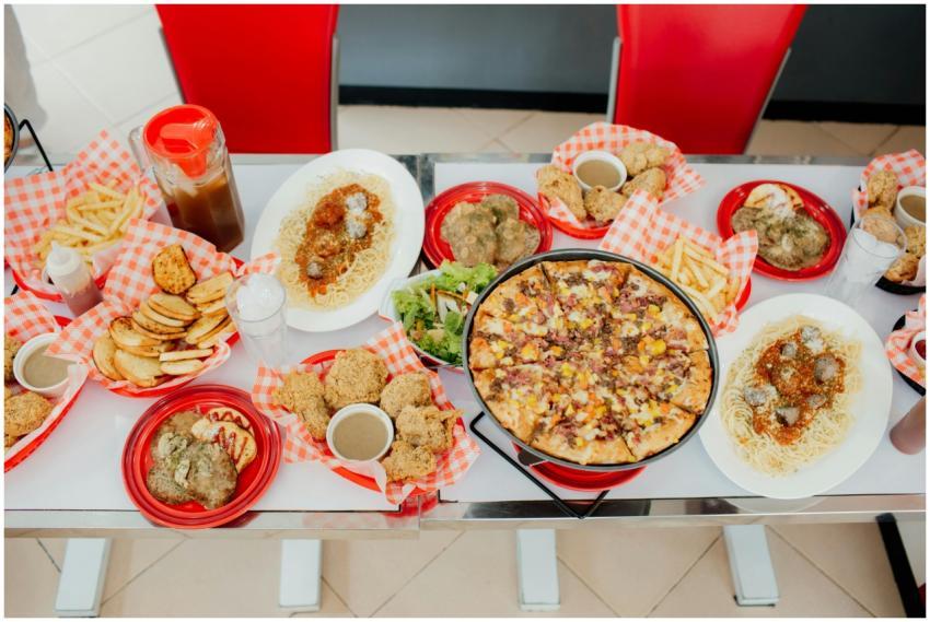 An inviting display of assorted fast food items fe