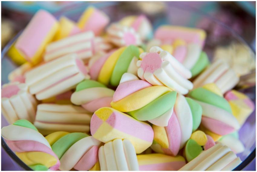 Close-up of colorful marshmallows in a bowl showca