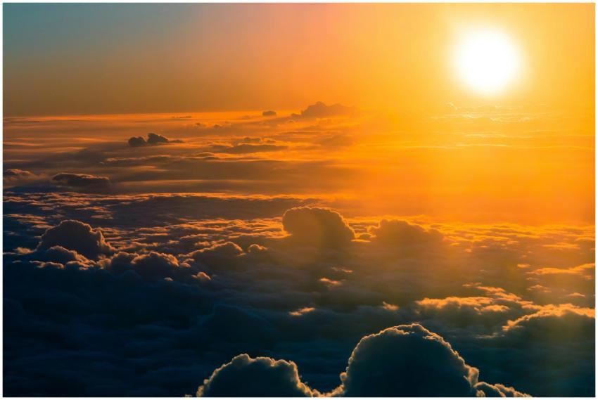 Stunning aerial view of a dramatic sunset over thi