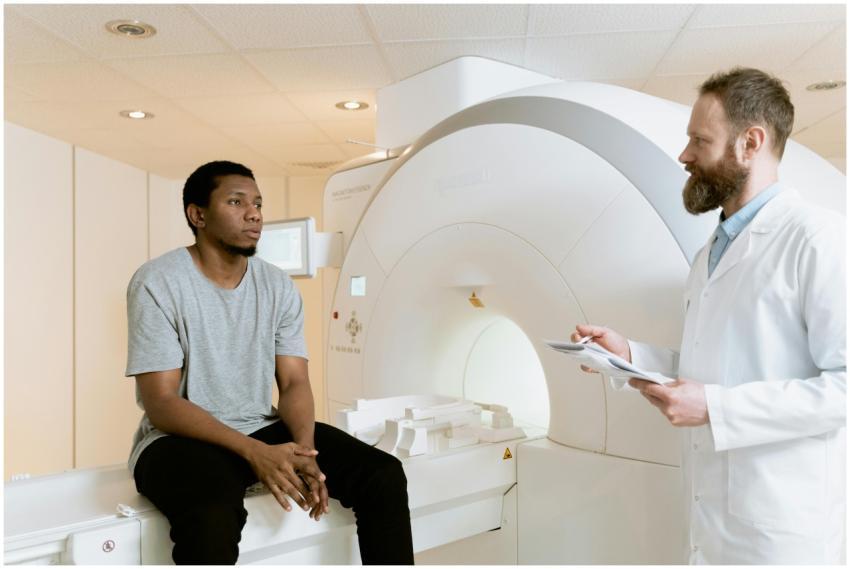 A doctor discusses MRI results with a patient in a