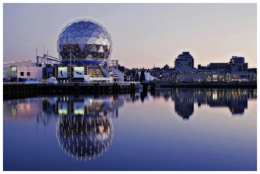Stunning sunset reflection of Science World geodes