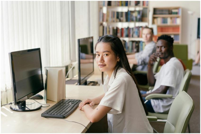 Students engaged in learning at a modern library w