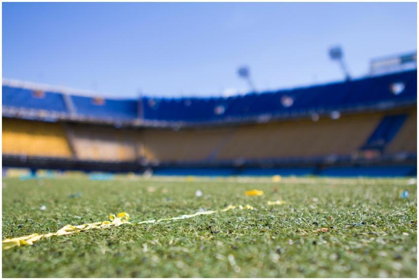 Close-up view of a vibrant football pitch in a sun