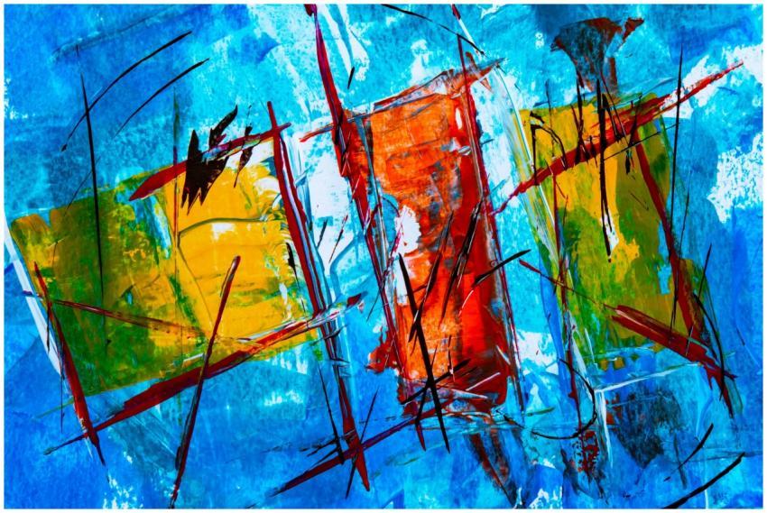 Dynamic abstract painting with vibrant colors and