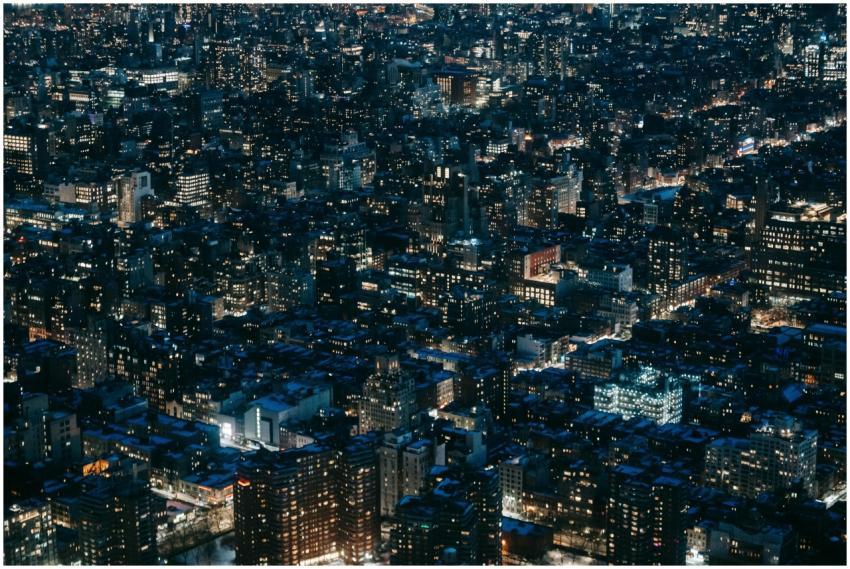 Aerial view of contemporary city with multistory r