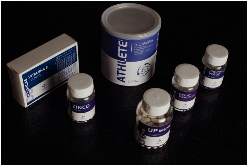 Close-up of a variety of nutritional supplements,