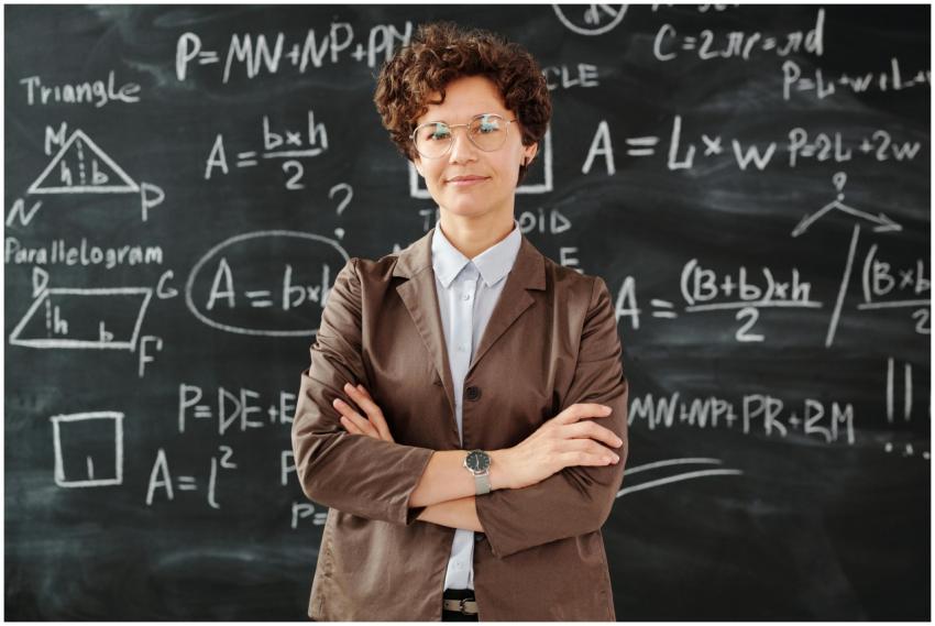 Confident female teacher standing with arms crosse