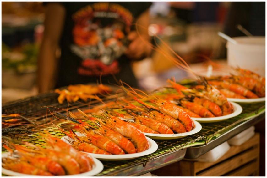 Deliciously grilled shrimps on plates ready to ser