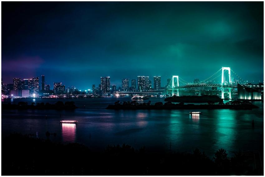 Illuminated Tokyo skyline featuring the iconic Rai