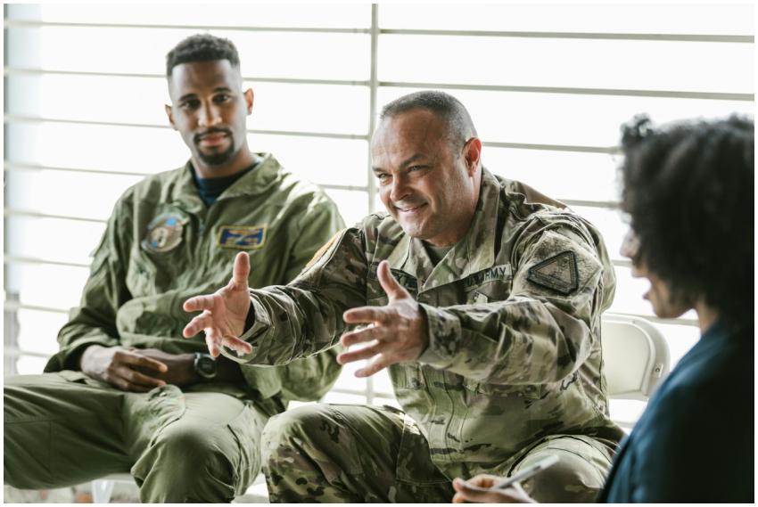 A group therapy session with military veterans dis