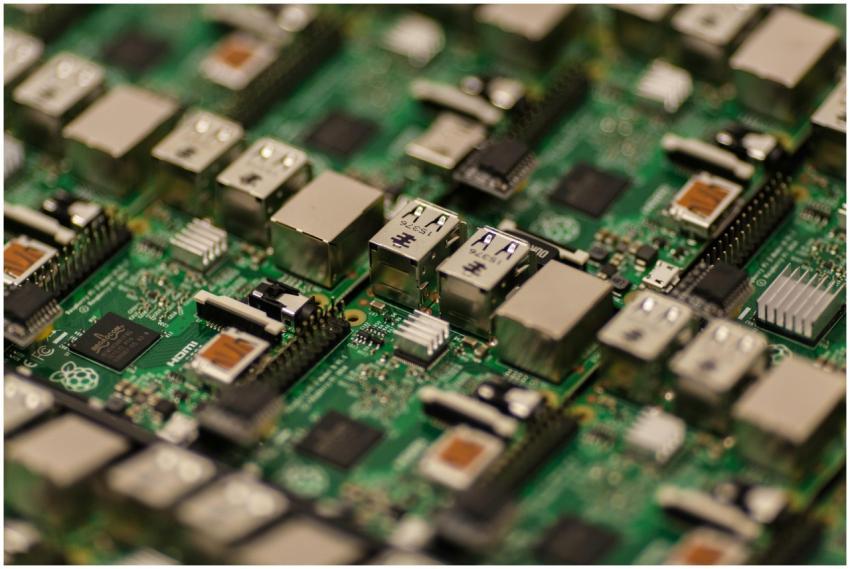 Detailed shot of a Raspberry Pi circuit board show