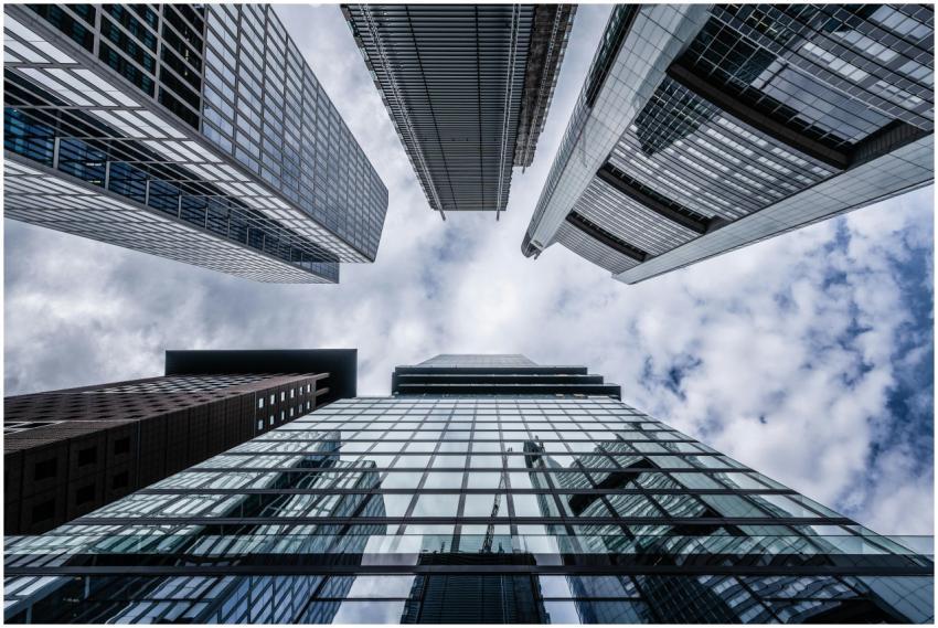 A striking upward view of modern skyscrapers in Fr