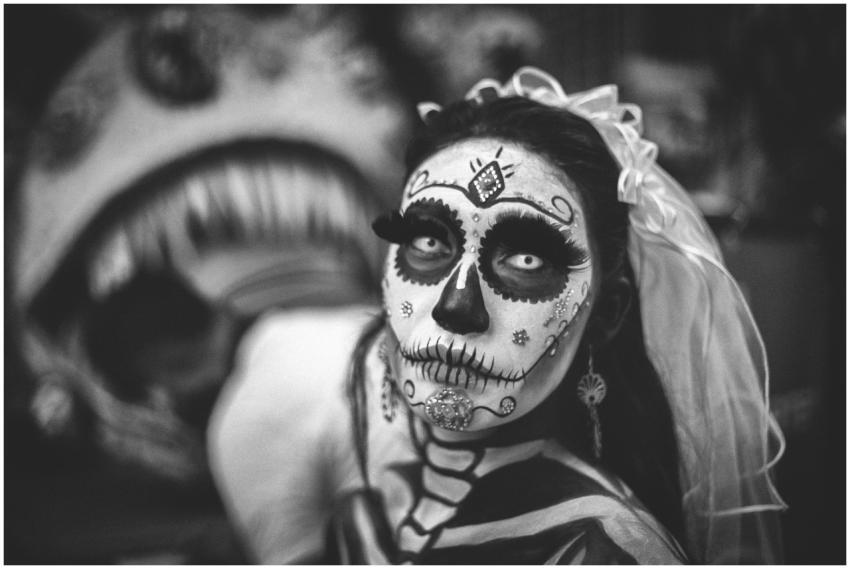 A dramatic black and white portrait of a woman in