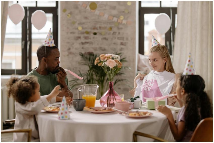 A joyful family birthday party with parents and ch