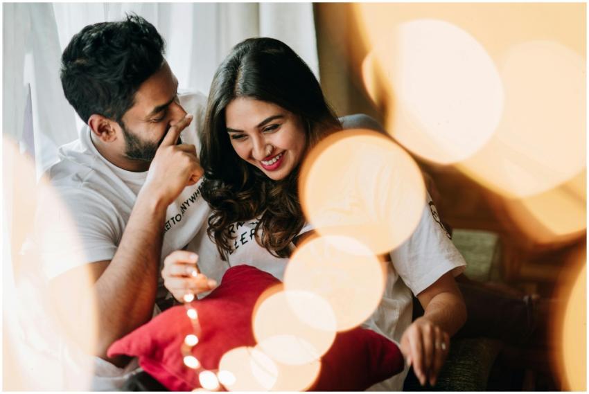 A happy young couple enjoying a relaxed moment tog