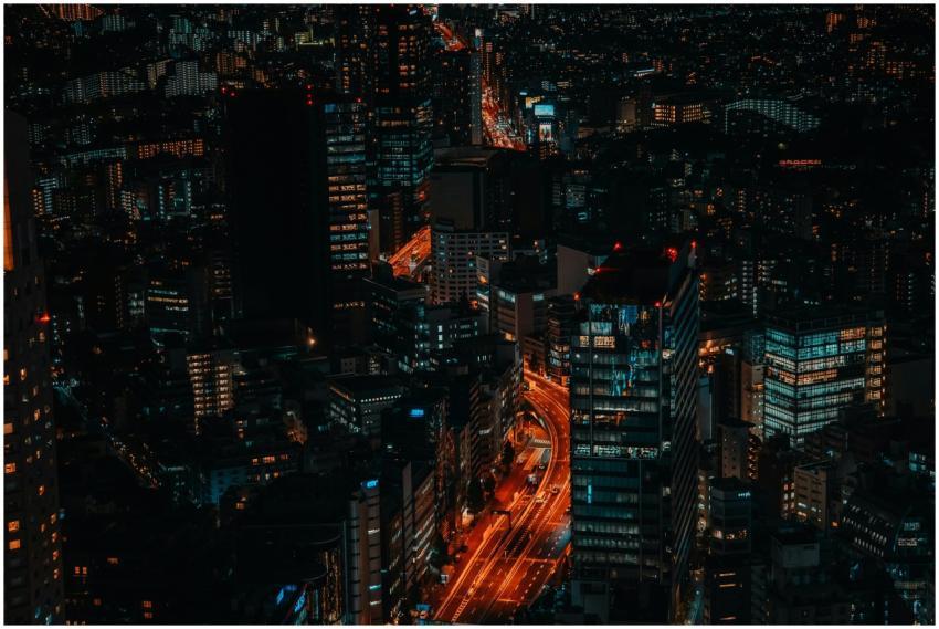 Stunning aerial night view of Shibuya, Tokyo with