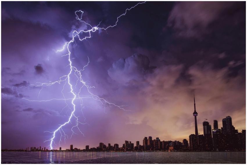 A striking lightning bolt illuminates the Toronto