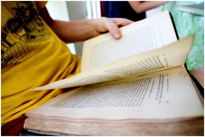 Close-up of a person holding and flipping through