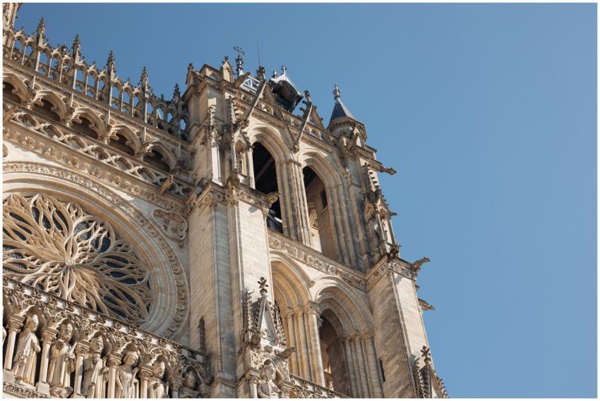 Close-up view of Amiens Cathedral's facade with in