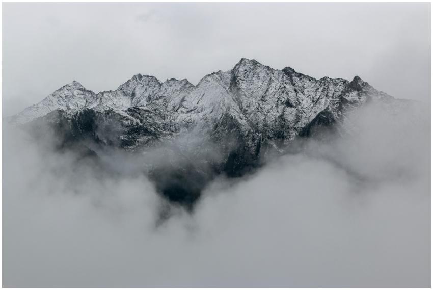 A breathtaking view of snow-covered mountain peaks