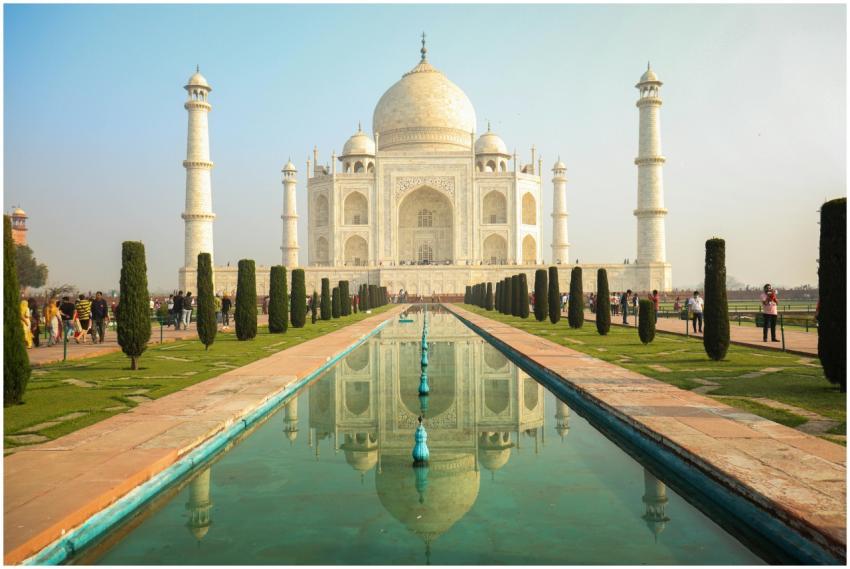 The iconic Taj Mahal stands majestically with its