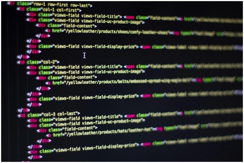 Detailed close-up of HTML code on a computer monit