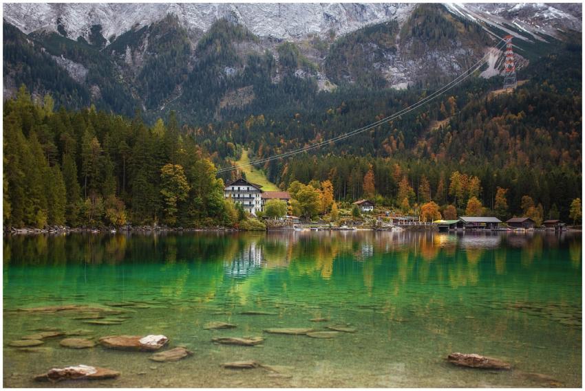 Picturesque alpine lake with vibrant green waters