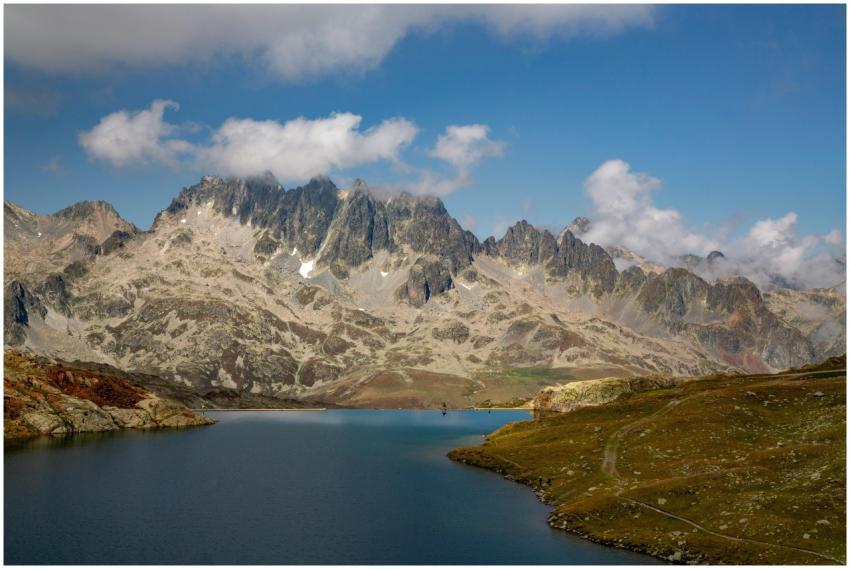 Breathtaking view of rugged alpine mountains above