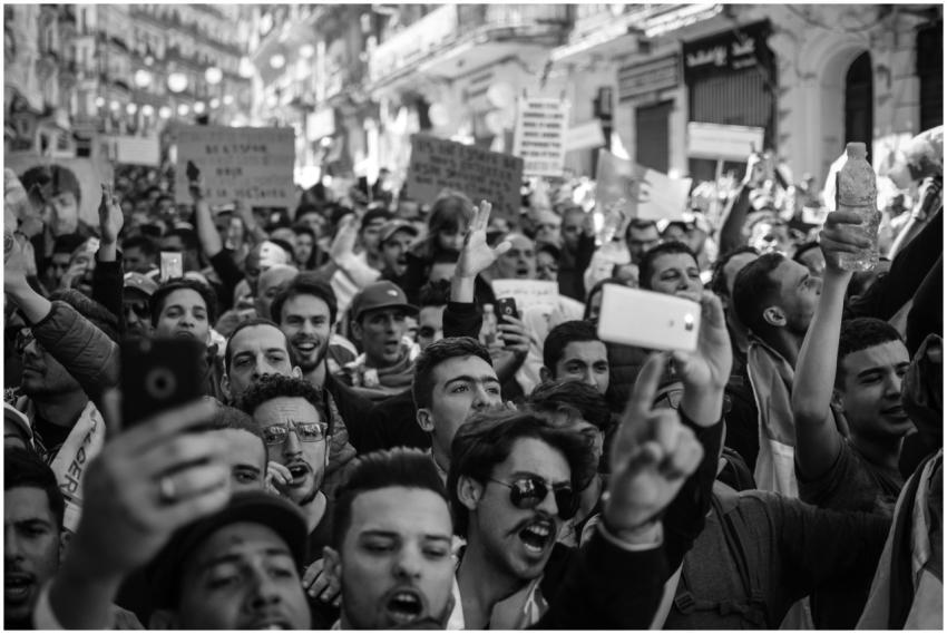 Crowded Algerian street protest captured with inte