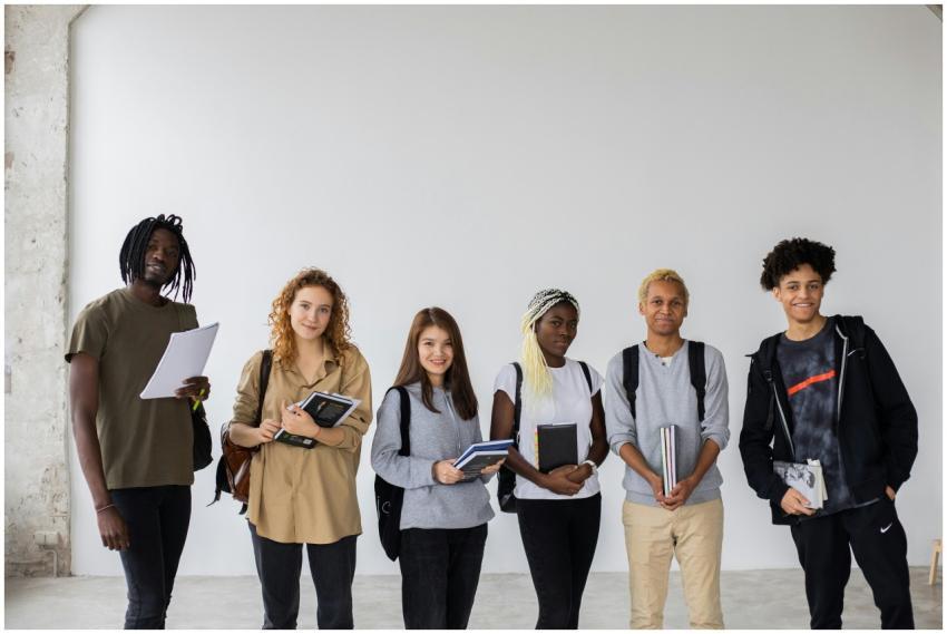 Group of diverse young multiracial classmates with