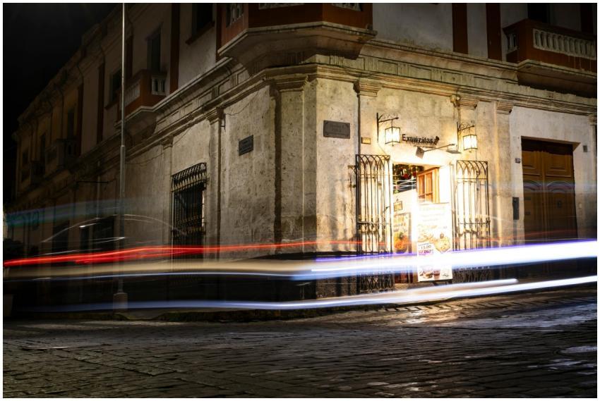 Long exposure captures moving lights against Arequ