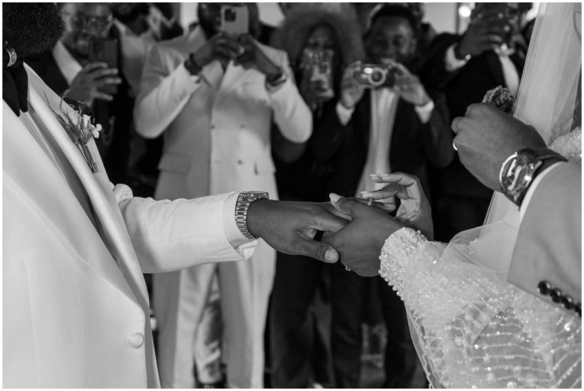 A classic black and white photo capturing a couple