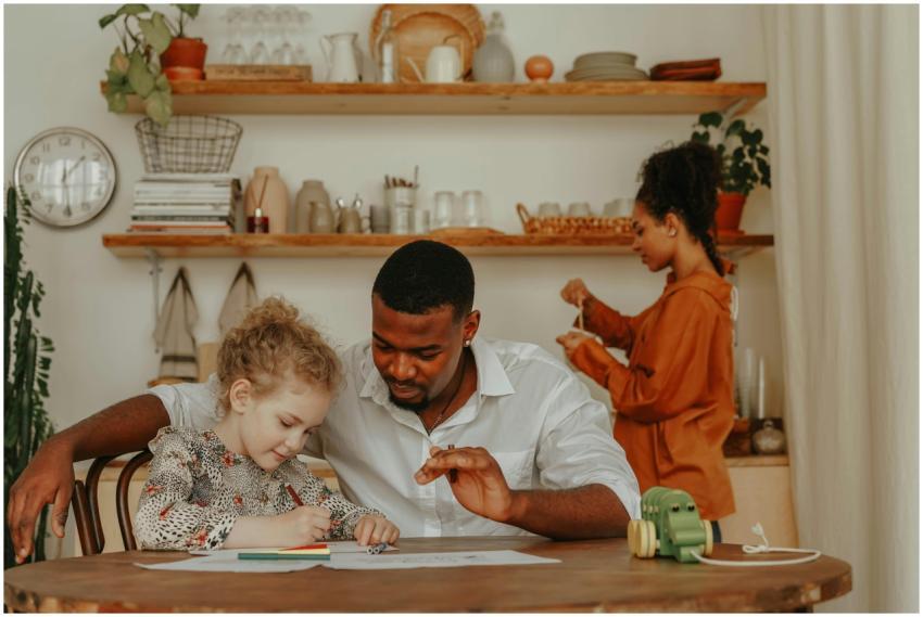 A father and daughter enjoying a learning moment a
